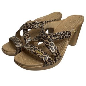 Crocs Cyprus Rubber Leopard Print Heels